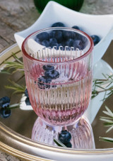 La Rochere Tumbler Ouessant Pink 260ml - Set of 6 filled with water and blueberries outdoors