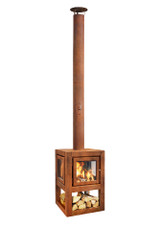 RB73 Quaruba L Mobile Outdoor Fireplace with 4-Sided Glass on a white background
