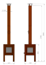 RB73 Quaruba L Mobile Outdoor Fireplace with 4-Sided Glass diagram