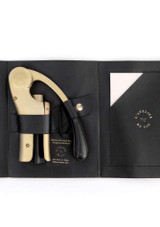 L’Atelier du Vin Oeno Motion Gold Nomad Lever Corkscrew in a leather case front facing L’Atelier du Vin Oeno Motion Gold Nomad Lever Corkscrew in a leather case front facing