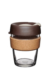 KeepCup Brew Cork Edition Almond 12oz (340 ml) reusable glass cup — front on white KeepCup Brew Cork Edition Almond 12oz (340 ml) reusable glass cup — front on white