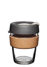 KeepCup Brew Cork Press 12oz (340 ml) reusable glass cup — front on white KeepCup Brew Cork Press 12oz (340 ml) reusable glass cup — front on white
