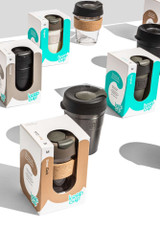 KeepCup Brew Cork Press 12oz (340 ml) reusable glass cup on a table KeepCup Brew Cork Press 12oz (340 ml) reusable glass cup on a table