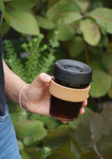 KeepCup Brew Espresso 12oz (340 ml) reusable glass coffee cup in use