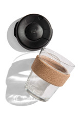 KeepCup Brew Espresso 12oz (340 ml) reusable glass coffee cup — front on white with the lid removed