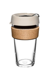KeepCup Brew 16oz (454 ml) reusable glass coffee cup — front on white KeepCup Brew 16oz (454 ml) reusable glass coffee cup — front on white