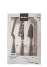 Boska Cheese Knife Set Monaco+ – set of three stainless steel cheese knives with waffle-pattern blades, shown on a white background. Boska Cheese Knife Set Monaco+ – set of three stainless steel cheese knives with waffle-pattern blades, shown on a white background.