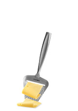 Boska Cheese Slicer Monaco+ – stainless steel handheld slicer with quilted blade pattern and ergonomic handle, shown on a white background. Boska Cheese Slicer Monaco+ – stainless steel handheld slicer with quilted blade pattern and ergonomic handle, shown on a white background.