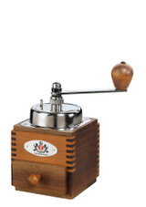 Zassenhaus Coffee Mill Montevideo – manual coffee grinder with walnut and pearwood body, shown on a white background. Zassenhaus Coffee Mill Montevideo – manual coffee grinder with walnut and pearwood body, shown on a white background.