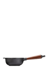 Side view of the Skeppshult Cast Iron Sauce Pan 1L with Beech Wood Handle Side view of the Skeppshult Cast Iron Sauce Pan 1L with Beech Wood Handle