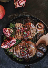 Seared steaks with grill marks in the Skeppshult Cast Iron Grill Pan