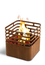Höfats CUBE Fire Basket – Corten Steel Rusty on white background Höfats CUBE Fire Basket – Corten Steel Rusty on white background
