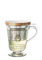 La Rochere Versailles Glass Tea Mug with Infuser & Bamboo Lid – 270ml on white background