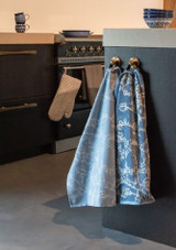 Bunzlau Castle Tea Towel VGM Almond Blossom Grey-Blue lifestyle shot in a kitchen