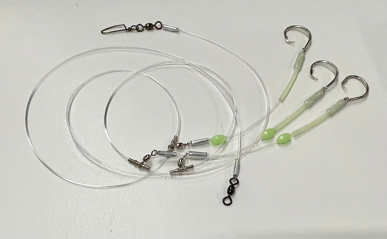 Sea Bass 3-Drop Hi-Lo Saltwater Fish Rig – Mustad 3/0 Hooks, 40lb Mono, Bottom Fishing Rig, Made In America, Various Pack Sizes