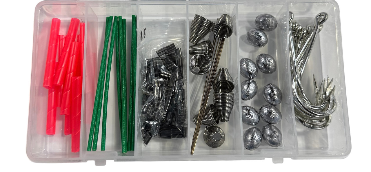 ballyhoo hooks with screw on weight Ballyhoo Pin Rig Kit Hooks, Rigging Springs, Copper Crimps, Line Wraps, Wire