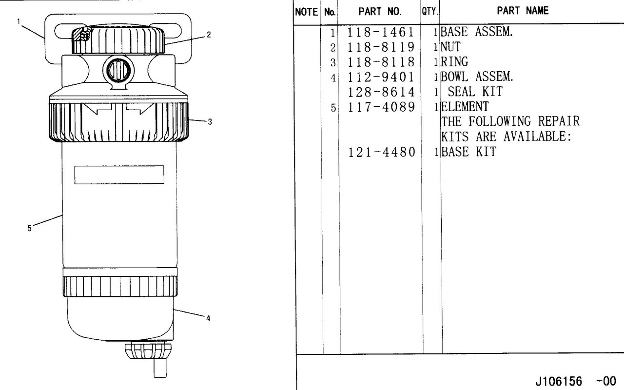 145-8862: Cat® Standard Efficiency Fuel/Water Separator