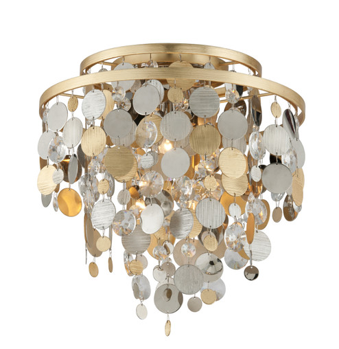Ambrosia Three Light Flush Mount in Gold Silver Leaf & Stainless (68|215-33)