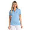 Model Wearing Strong Blue Heather TravisMathew Ladies Sunnyvale Polo Shirt.