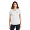 Model wearing White Sport-Tek® Ladies PosiCharge® RacerMesh® Polo shirt.