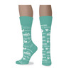 Logo Socks on legs.