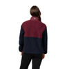 Model wearing Navy Blue/Merlot Red Warm Up Colorblock Fleece Vest with white background