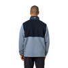 Model wearing Shadow Gray/Navy Blue Warm Up Colorblock Fleece Jacket with white background