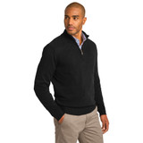 Model is wearing Half Zip Sweater in black color left side view