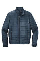 Front of Regatta Blue/River Navy Port Authority® Packable Puffy Jacket with white background
