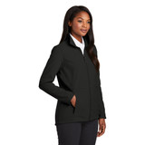 model is wearing Collective Soft Shell Jacket in black color hand in pocket