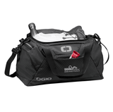 A Black OGIO Catalyst duffel bag with a CalderaSpas logo and adjustable straps.