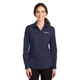 Ladies SuperPro Twill Shirt in navy on model. 