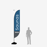 14' Tylö Feather Flag next to person for size. 