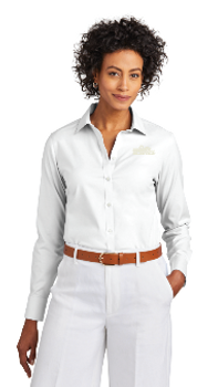 Women wearing White color  BB Womens WF Stretch Pinpoint Shirt