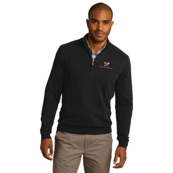 Model is wearing Half Zip Sweater in black color