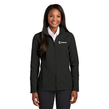 model is wearing Collective Soft Shell Jacket in black color