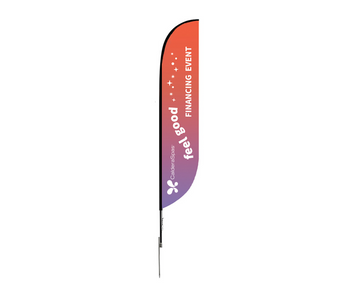 14' Feather Flag for Financing Event on a white background. 
