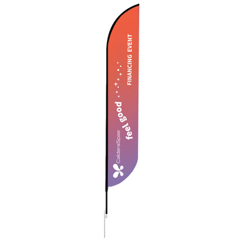 18' Feather Flag For Financing Event on mockup on a white background. 