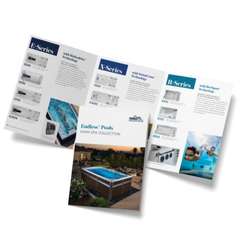 Swim Spas Collection Brochure cover and inside on a white background. 