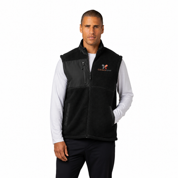 Model wearing Black Warm Up Colorblock Fleece Vest with white background