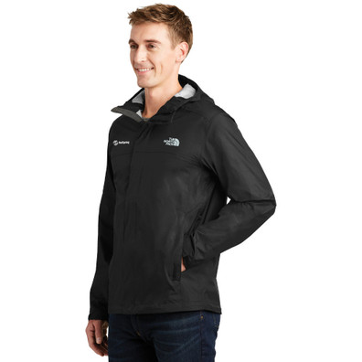 Model is wearing The North Face DryVent Rain Jacket in black color hand in pocket