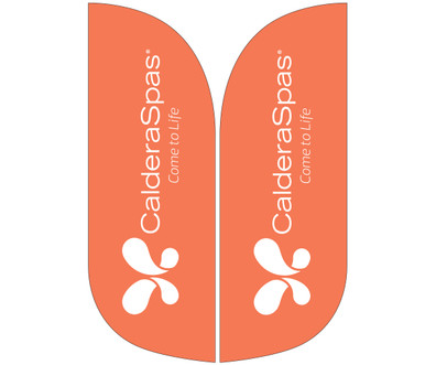 9' Caldera feather flag graphics.