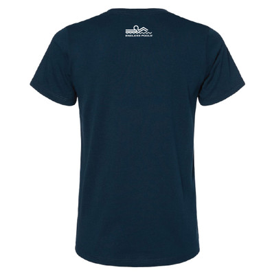 Midnight Navy color Next Level Women's CVC Tee Unlocking Potential, shown from backside