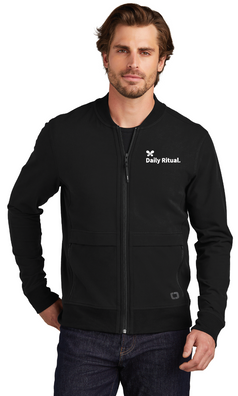 Model is wearing OGIO Outstretch Full-Zip in black color