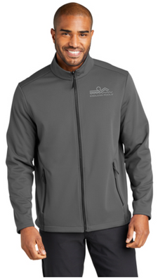 Men wearing Graphite PA Collective Tech Jacket with white back ground