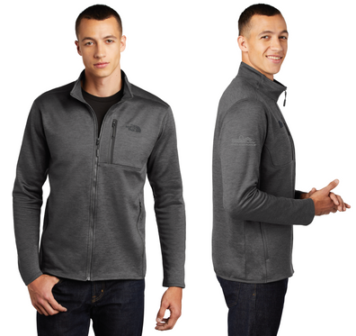 Men wearing  TNF Dark Grey Heather Skyline Full-Zip Jacket with the white back ground and facing front