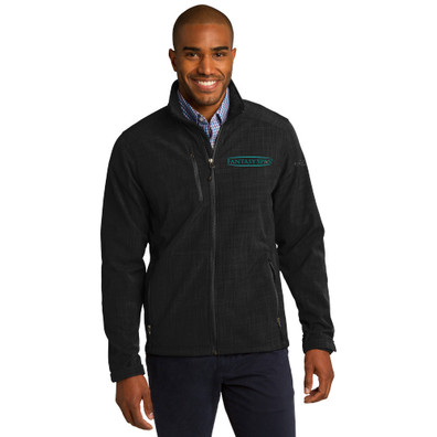 Man wearing Black Eddie Bauer® Shaded Crosshatch Soft Shell with white background