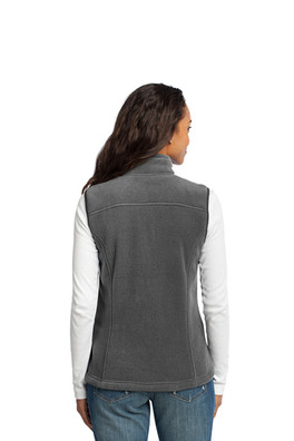 Women wearing Grey Color Eddie Bauer® Ladies Fleece Vest, shown from backside