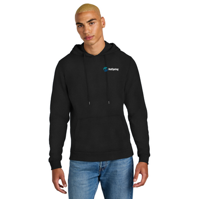 Man wearing Black District® Perfect Tri® Fleece Pullover Hoodie with white background