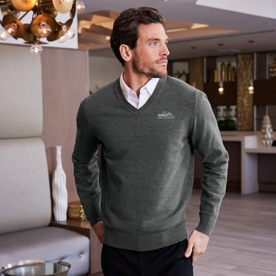 Model is wearing Charcoal Heather Port Authority® Easy Care V Neck Sweater